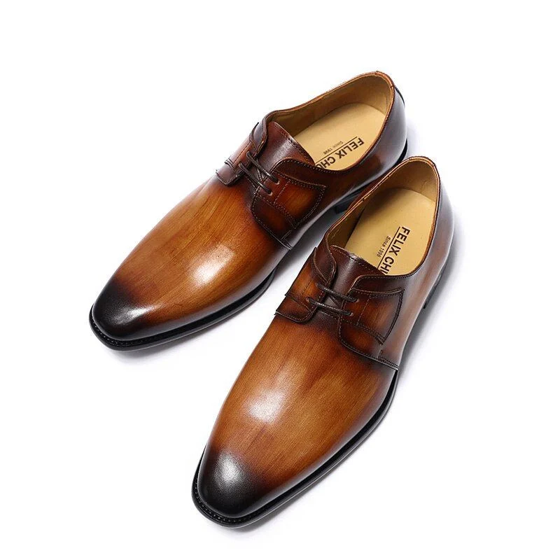 Hand-Painted Patina Men’s Derby Shoes - Genuine Leather Lace-Up Formal Business Shoes - Image 3