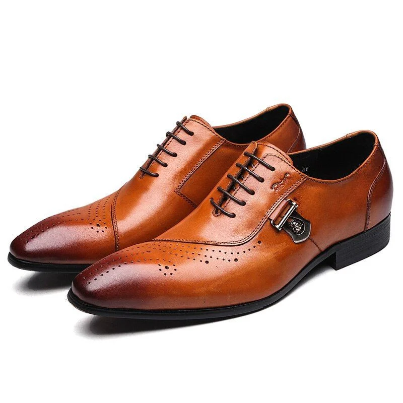 Italian Designer Black and Brown Brogue Oxford Shoes - Genuine Leather Lace-Up Formal Dress Shoes for Men