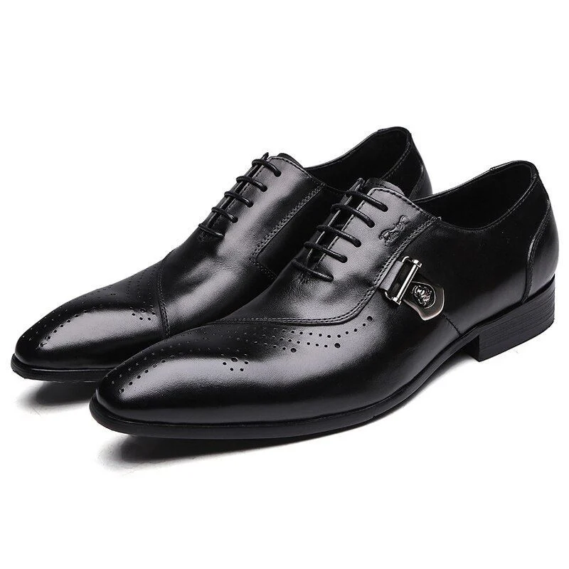 Italian Designer Black and Brown Brogue Oxford Shoes - Genuine Leather Lace-Up Formal Dress Shoes for Men - Image 2