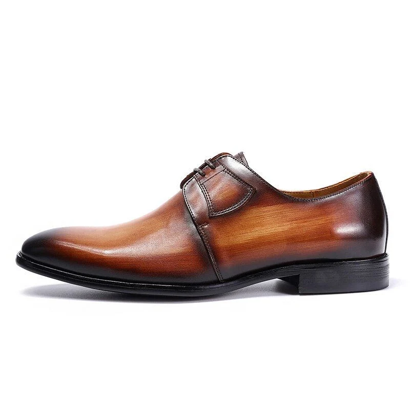 Hand-Painted Patina Men’s Derby Shoes - Genuine Leather Lace-Up Formal Business Shoes - Image 4