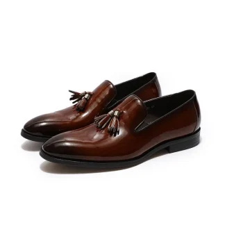Patent Leather Tassel Loafer Shoes - Black and Brown Slip-On Dress Shoes for Men
