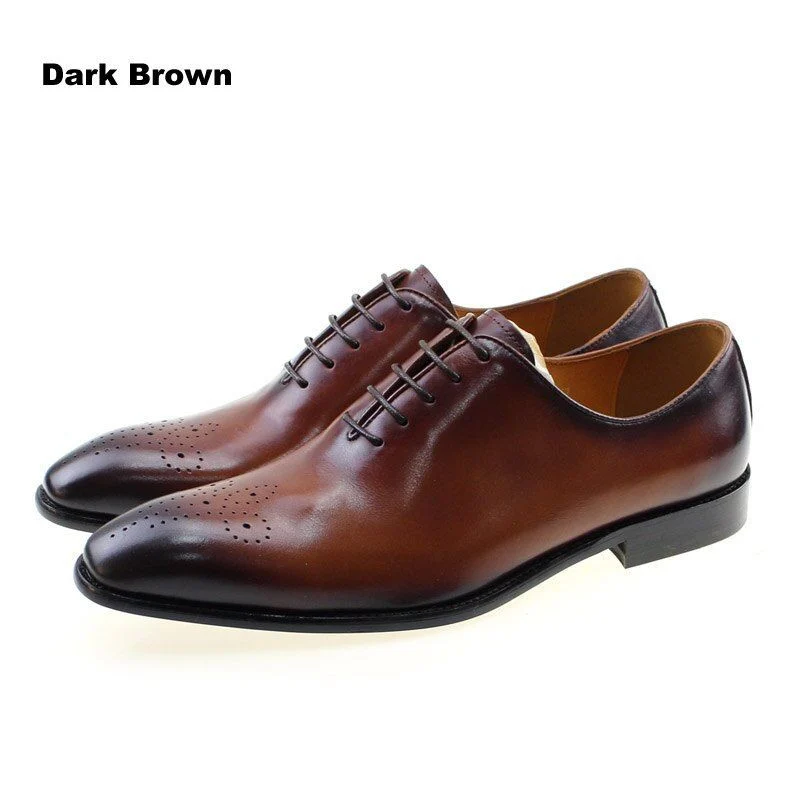 Men’s Wholecut Patina Oxford Shoes - Genuine Leather Classic Brogue Lace-Up Dress Shoes - Image 2
