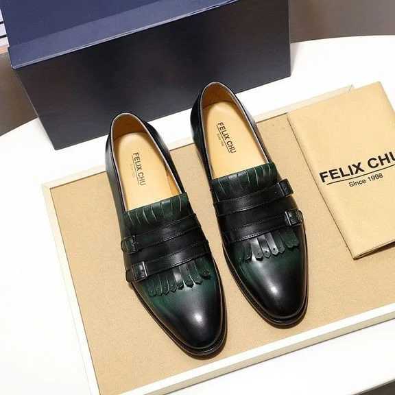 Classic Double Monk Strap Loafers - Genuine Leather Brown and Green Dress Shoes for Men - Image 8