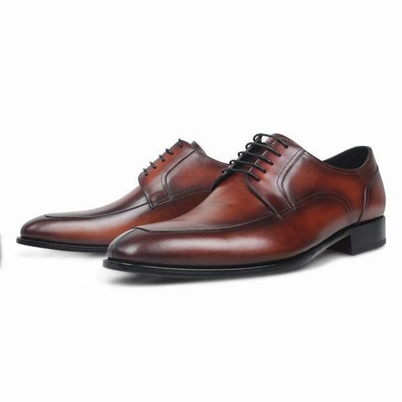 Stylish Handmade Brown Leather Derby Shoes - Formal Dress Shoes for Men - Image 2