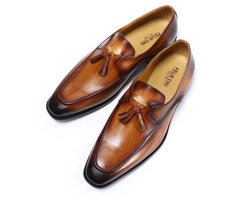 Men’s Patina Tassel Loafers - Genuine Leather Multi-Color Formal Shoes - Image 3