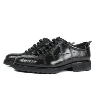 Handmade Luxury Black Crocodile Leather Derby Shoes – Genuine Leather Formal and Casual Footwear for Men