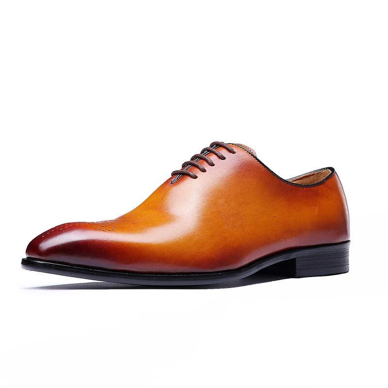 Men’s Wholecut Patina Oxford Shoes - Genuine Leather Classic Brogue Lace-Up Dress Shoes - Image 8