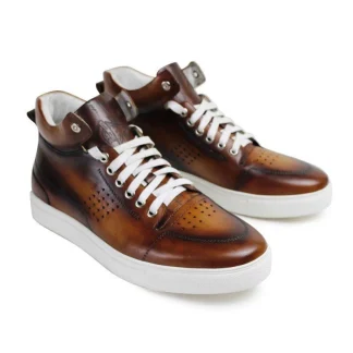 Handmade Brown Leather Ankle Boots - Autumn Winter Lace-Up Men’s Fashion Boots
