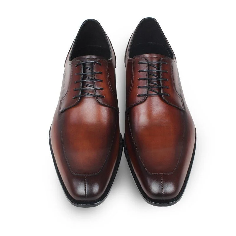 Stylish Handmade Brown Leather Derby Shoes - Formal Dress Shoes for Men - Image 3