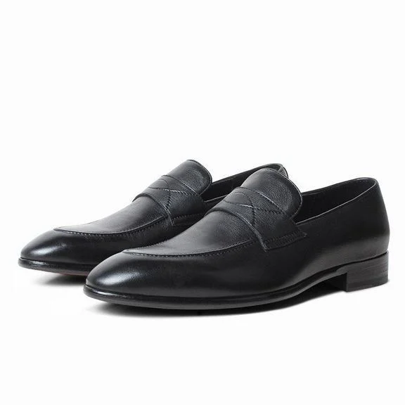 Handmade Plain Black Litchi Leather Loafers - Blake Stitched Luxury Casual Shoes for Men - Image 2