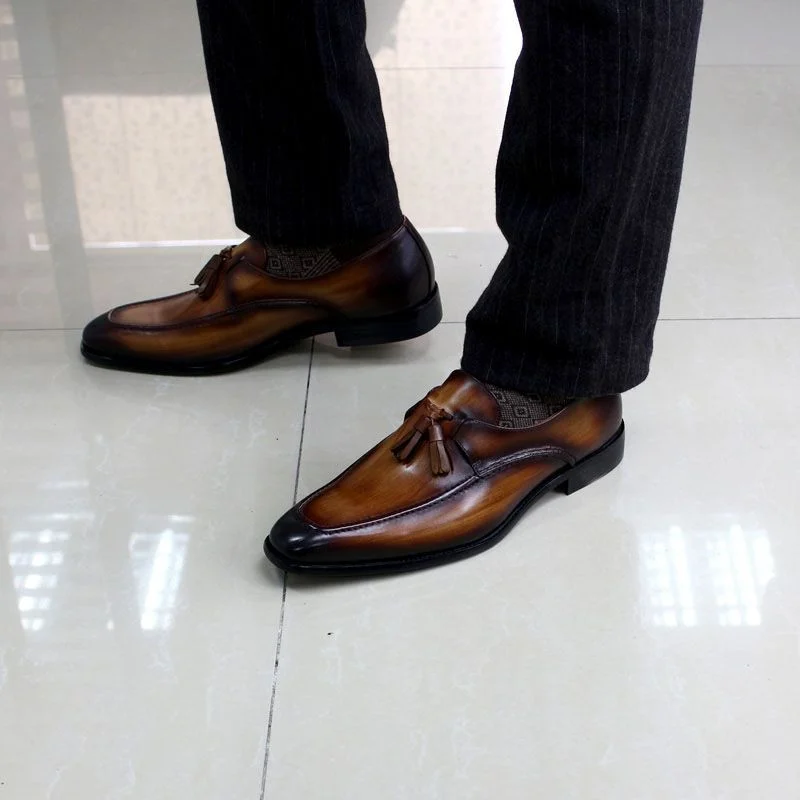 Men’s Patina Tassel Loafers - Genuine Leather Multi-Color Formal Shoes - Image 6