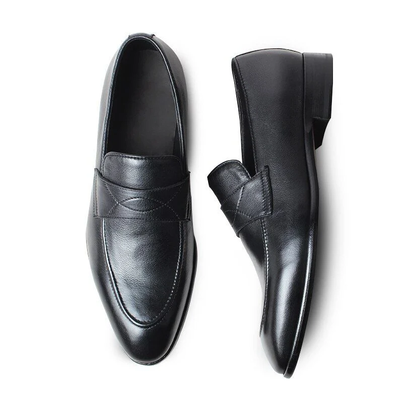 Handmade Plain Black Litchi Leather Loafers - Blake Stitched Luxury Casual Shoes for Men - Image 5