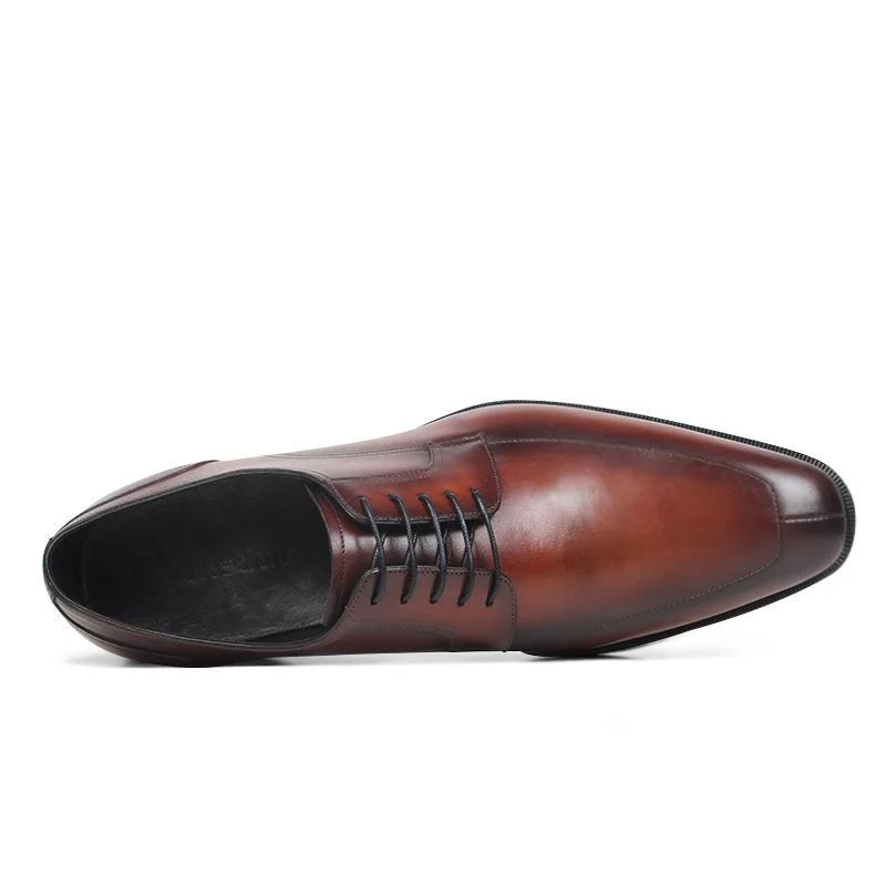 Stylish Handmade Brown Leather Derby Shoes - Formal Dress Shoes for Men - Image 5