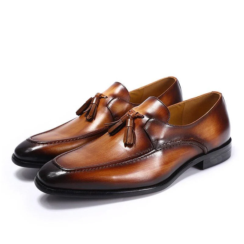 Men’s Patina Tassel Loafers - Genuine Leather Multi-Color Formal Shoes