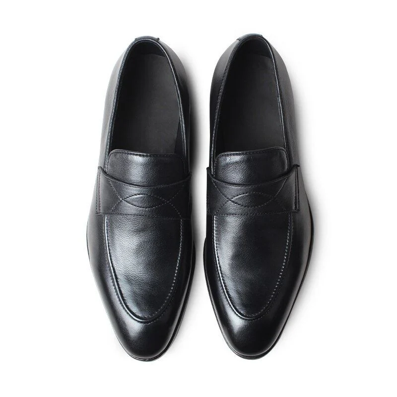 Handmade Plain Black Litchi Leather Loafers - Blake Stitched Luxury Casual Shoes for Men - Image 4