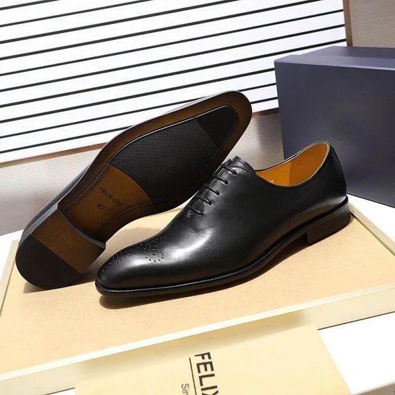 Men’s Wholecut Patina Oxford Shoes - Genuine Leather Classic Brogue Lace-Up Dress Shoes - Image 9