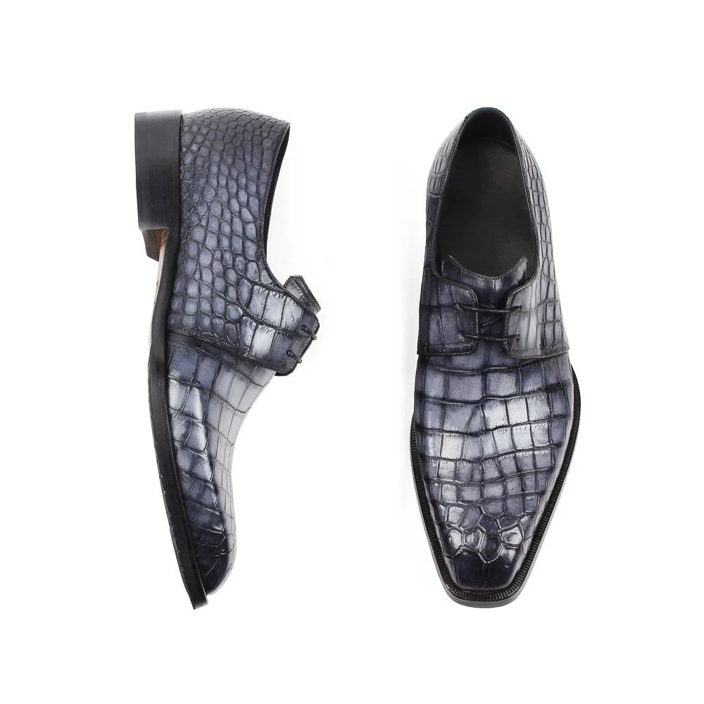 Classic Genuine Crocodile Leather Derby Shoes – Handmade Luxury Formal Dress Shoes for Men - Image 4
