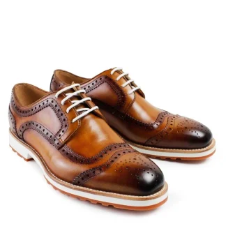 Handmade Designer Brogue Derby Shoes - Genuine Cow Leather Men’s Dress Shoes for Parties, Weddings, and Casual Events
