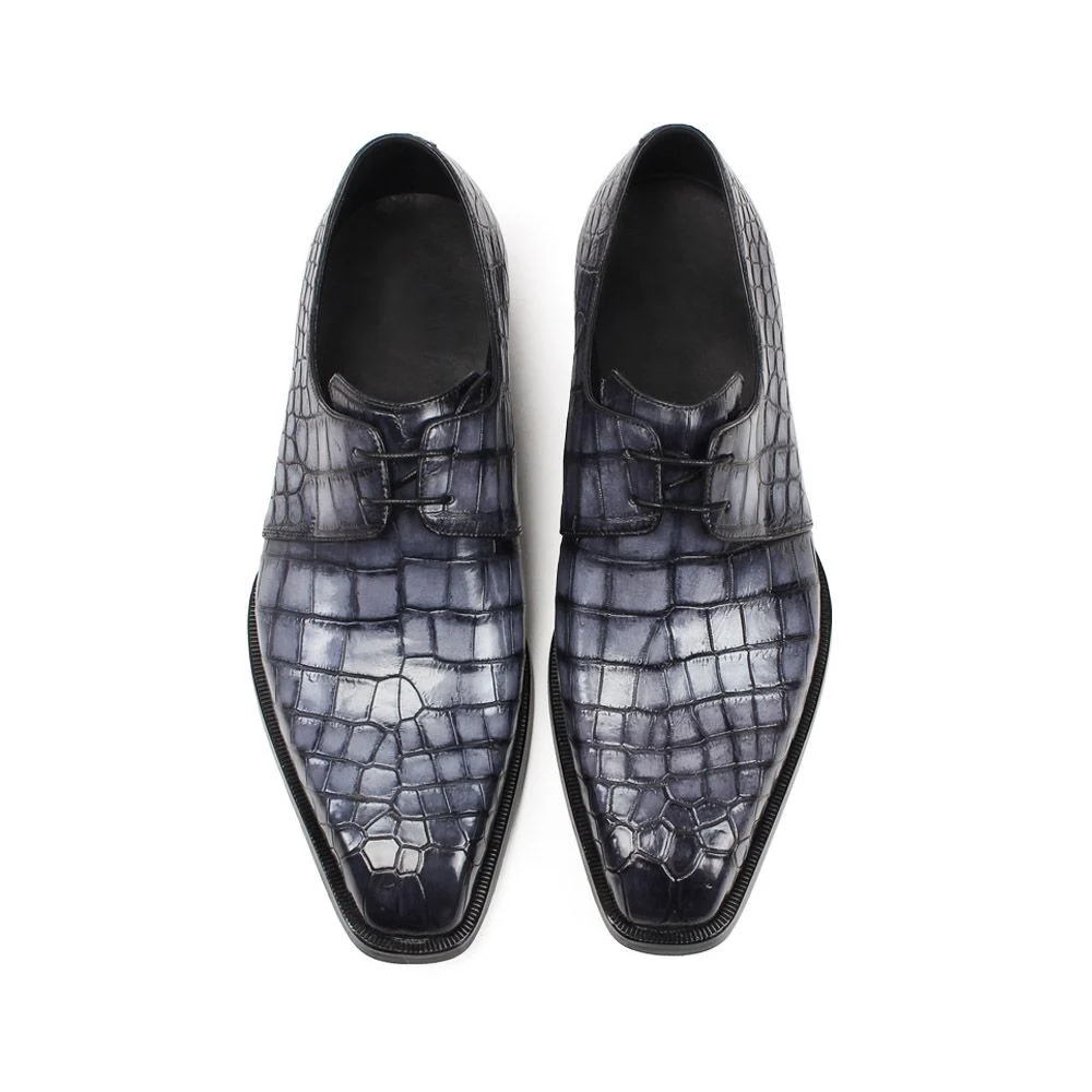 Classic Genuine Crocodile Leather Derby Shoes – Handmade Luxury Formal Dress Shoes for Men - Image 3
