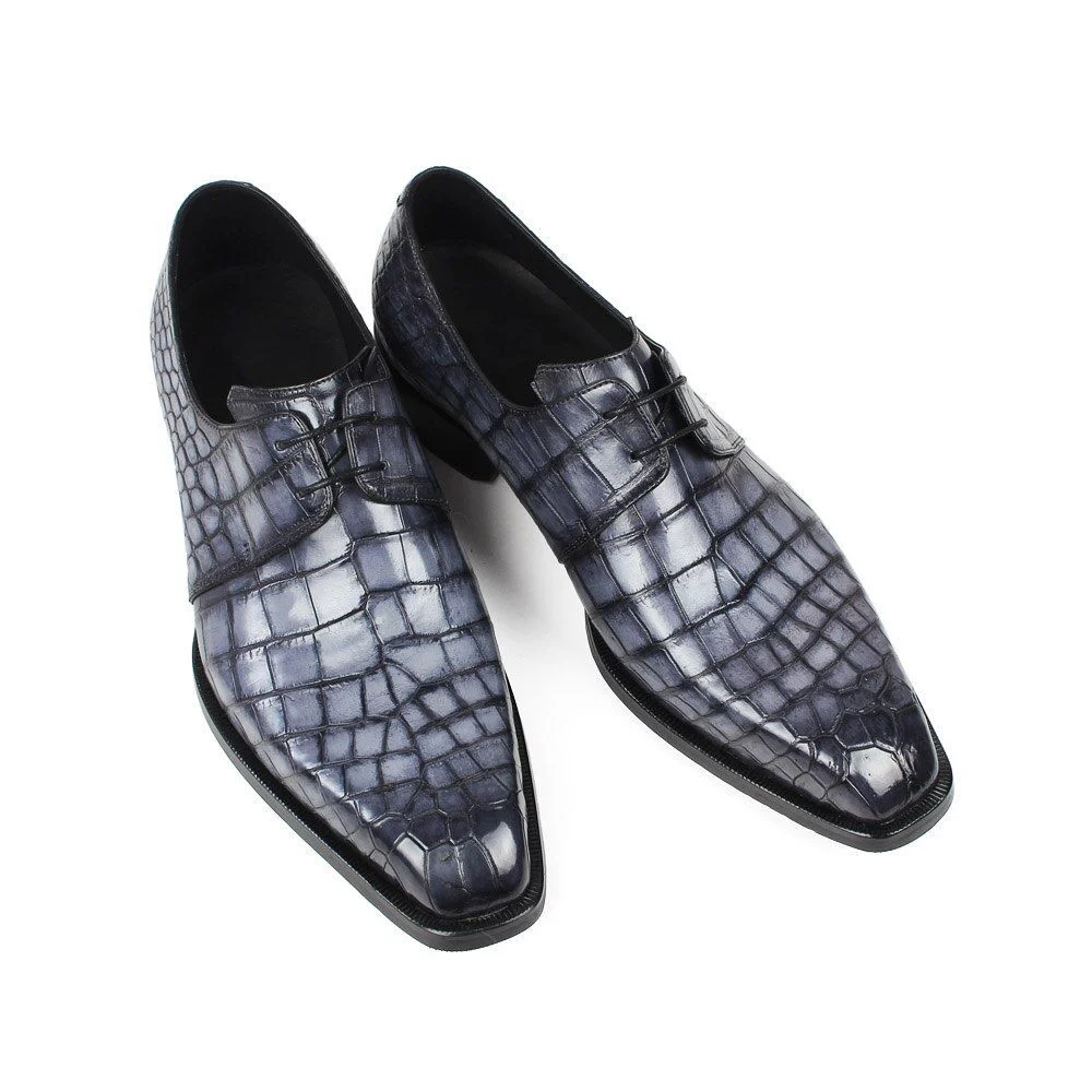 Classic Genuine Crocodile Leather Derby Shoes – Handmade Luxury Formal Dress Shoes for Men - Image 2