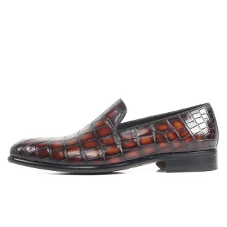 Handmade 100% Genuine Crocodile Leather Loafers – Patina Slip-On Casual Shoes for Men