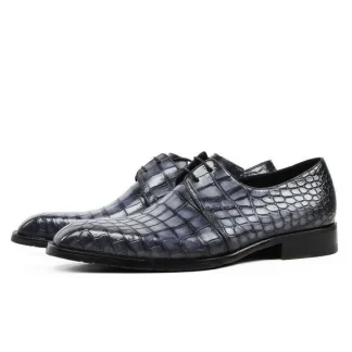Classic Genuine Crocodile Leather Derby Shoes – Handmade Luxury Formal Dress Shoes for Men