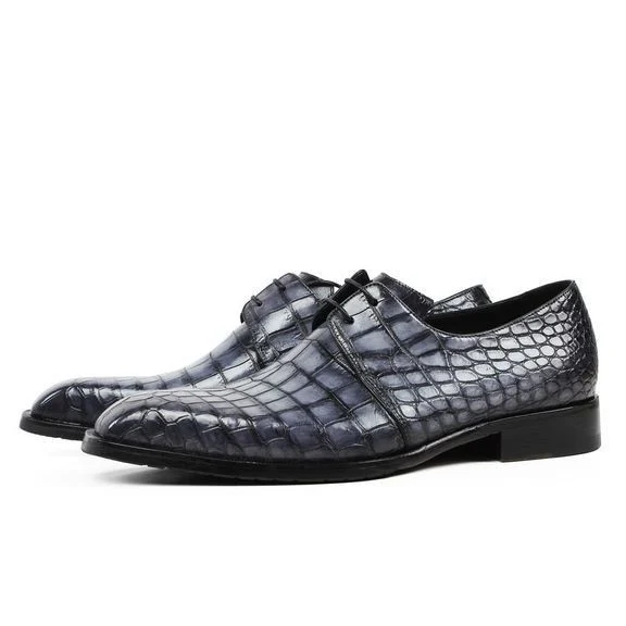 Classic Genuine Crocodile Leather Derby Shoes – Handmade Luxury Formal Dress Shoes for Men