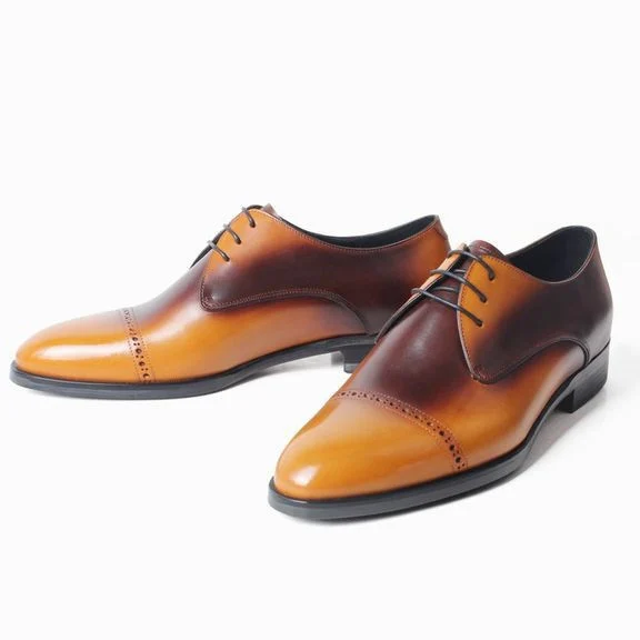 Men’s Patina Cow Leather Derby Shoes - Round Toe Formal Dress Shoes - Image 2