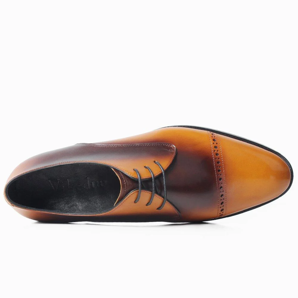 Men’s Patina Cow Leather Derby Shoes - Round Toe Formal Dress Shoes - Image 5