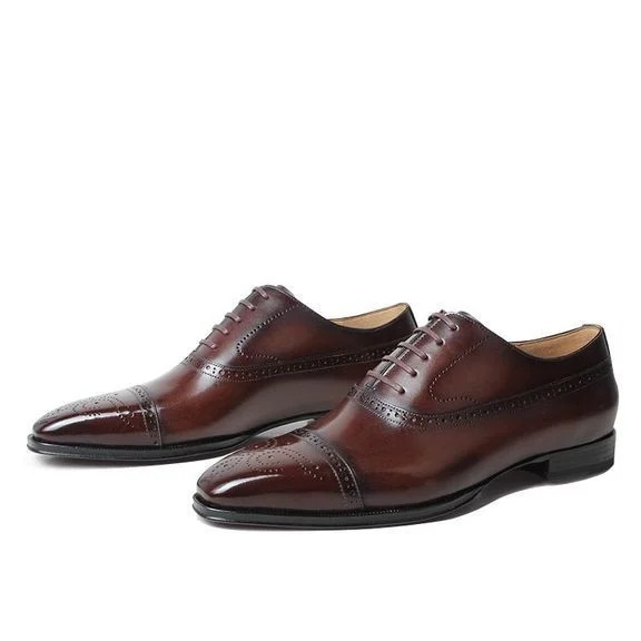 Fashion Full Brogue Dress Shoes - Genuine Leather Square Toe Oxford Shoes for Men - Image 2