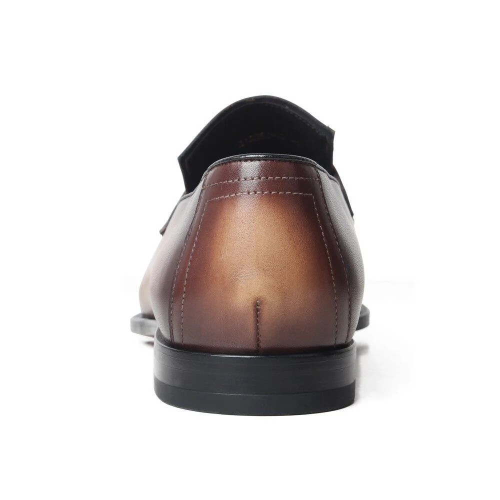 Summer Patina Brown Leather Loafer Shoes - Genuine Leather Slip-On Casual Footwear - Image 6