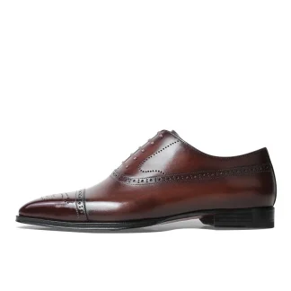 Fashion Full Brogue Dress Shoes - Genuine Leather Square Toe Oxford Shoes for Men