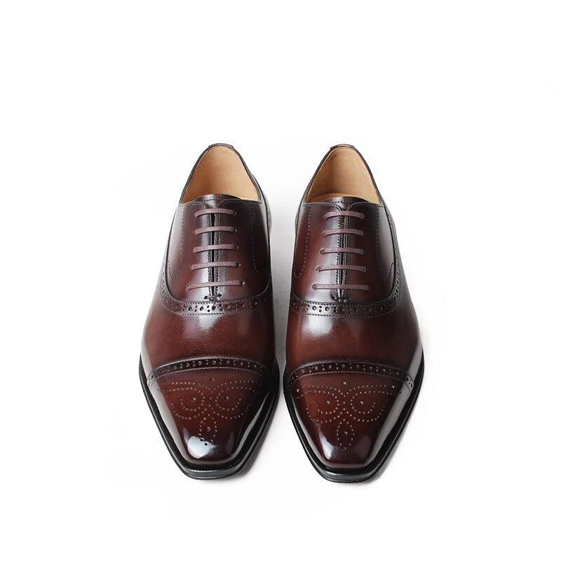 Fashion Full Brogue Dress Shoes - Genuine Leather Square Toe Oxford Shoes for Men - Image 3