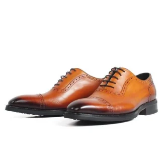 New Men’s Patina Vintage Brogue Dress Shoes - Genuine Cow Leather Formal Footwear