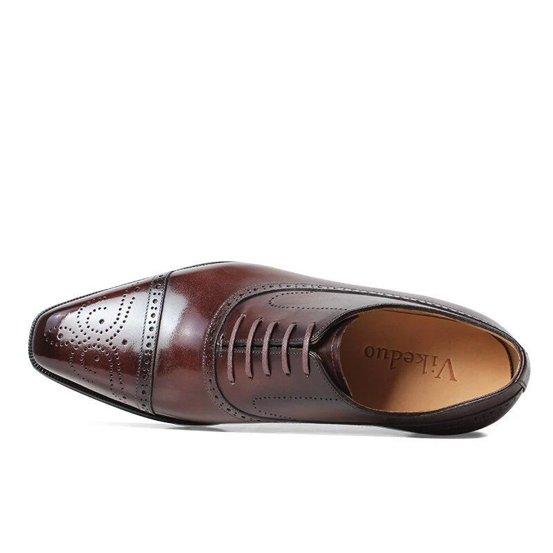 Fashion Full Brogue Dress Shoes - Genuine Leather Square Toe Oxford Shoes for Men - Image 6