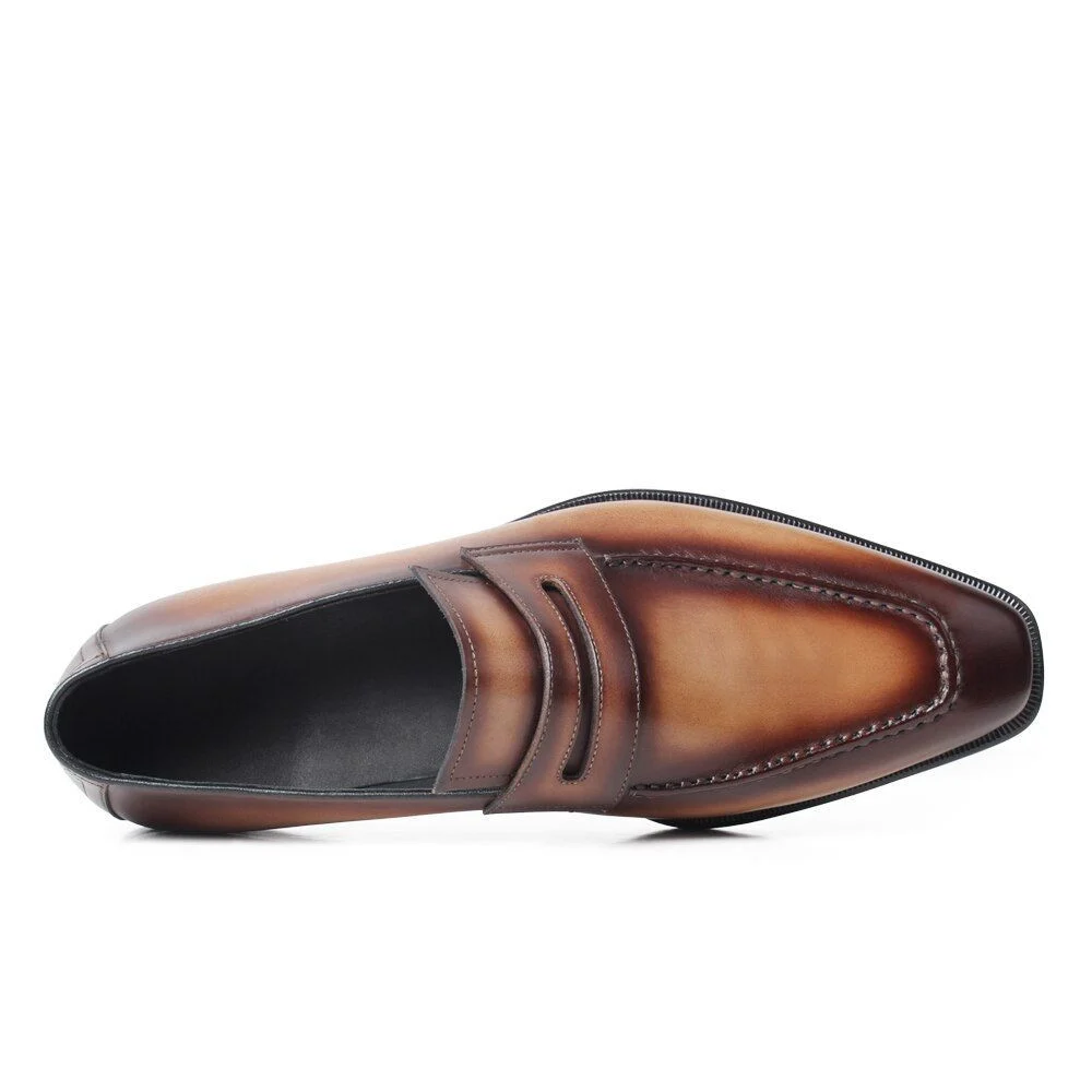Summer Patina Brown Leather Loafer Shoes - Genuine Leather Slip-On Casual Footwear - Image 5