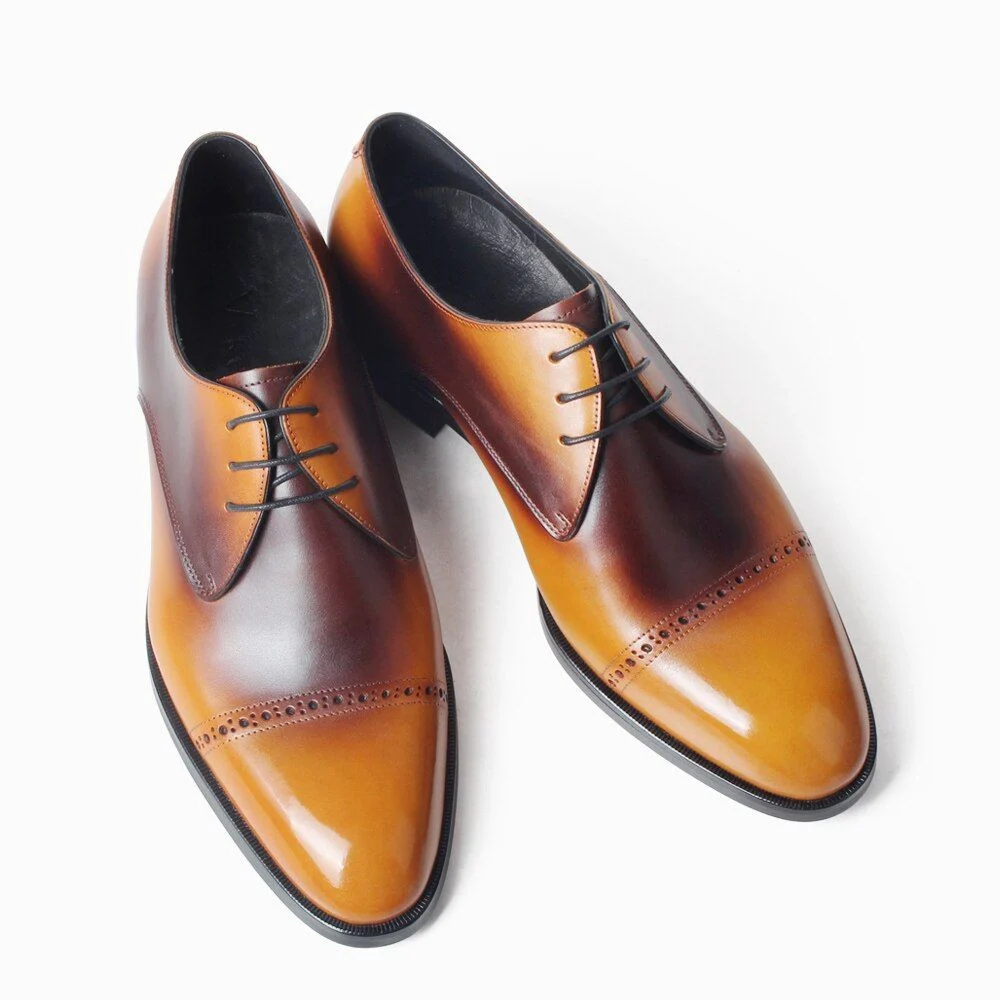 Men’s Patina Cow Leather Derby Shoes - Round Toe Formal Dress Shoes - Image 3