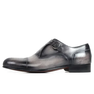 Laser-Engraved Patina Monk Strap Shoes - Bespoke Genuine Leather Formal Dress Shoes