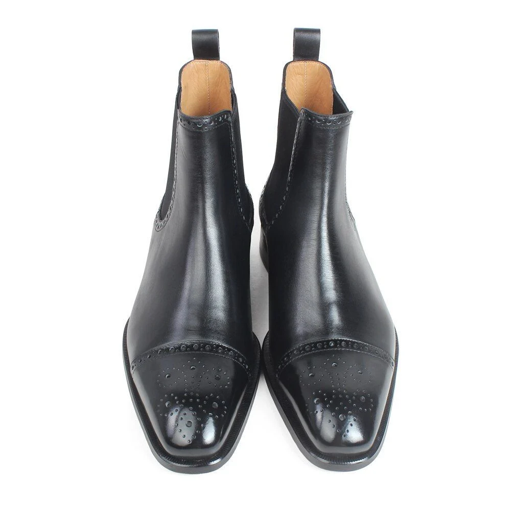 Autumn New Men's Chelsea Boots Slip-on Black Genuine Cow Skin Handmade Brogue Patina Blake Ankle Leather Boots For Men - Image 2