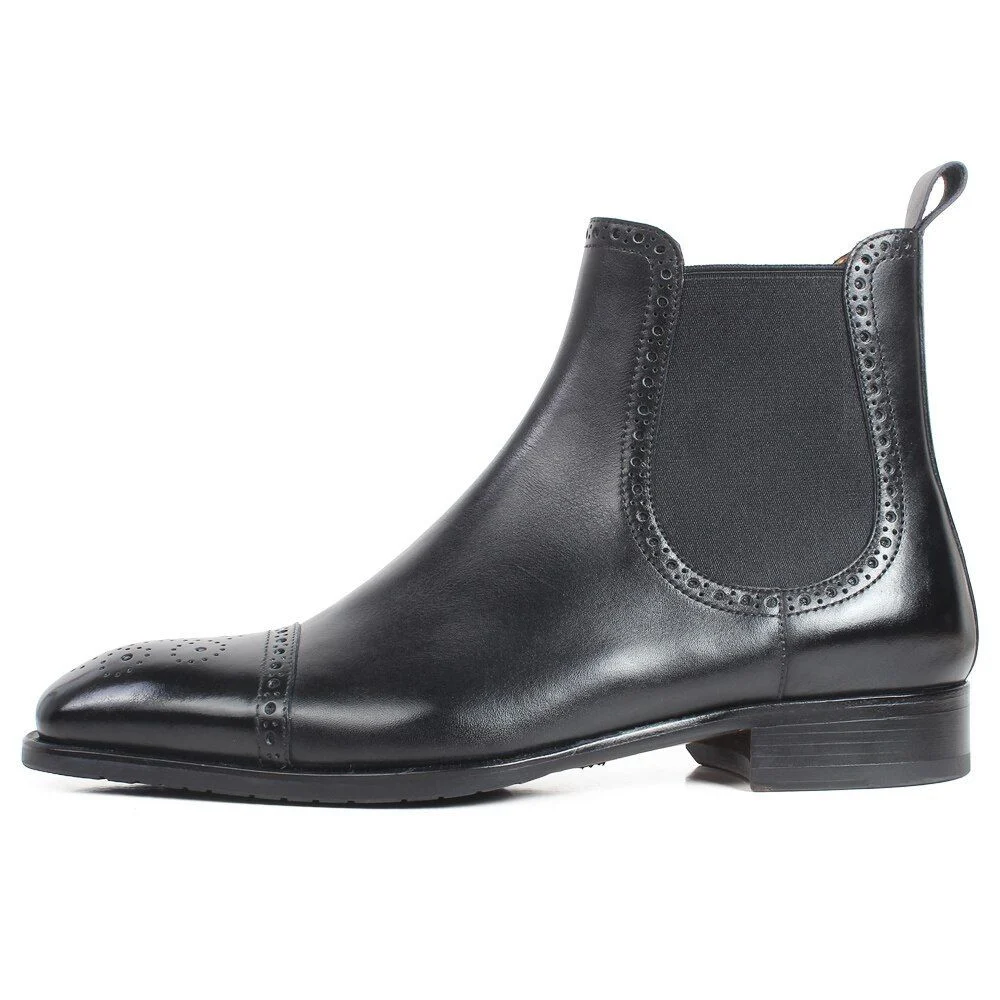 Autumn New Men's Chelsea Boots Slip-on Black Genuine Cow Skin Handmade Brogue Patina Blake Ankle Leather Boots For Men - Image 5