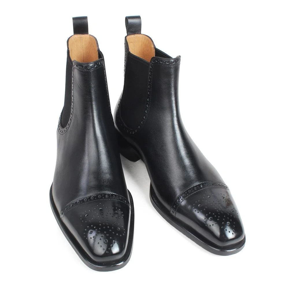 Autumn New Men's Chelsea Boots Slip-on Black Genuine Cow Skin Handmade Brogue Patina Blake Ankle Leather Boots For Men - Image 7