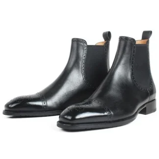 Autumn New Men's Chelsea Boots Slip-on Black Genuine Cow Skin Handmade Brogue Patina Blake Ankle Leather Boots For Men