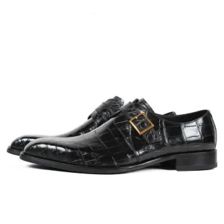 Handmade Black Crocodile Leather Dress Shoes – Luxury Patina Formal Shoes for Men