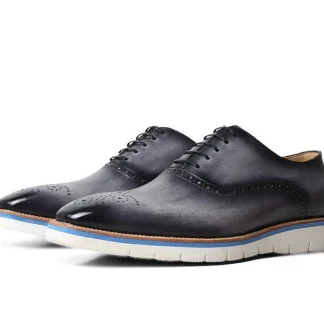 Handmade Summer Patina Brogue Oxford Sneakers - Genuine Leather Casual Dress Shoes for Men