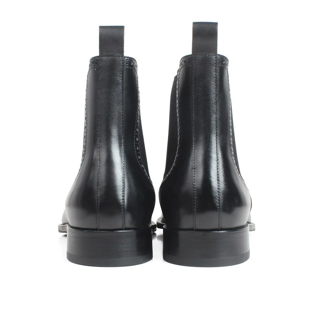 Autumn New Men's Chelsea Boots Slip-on Black Genuine Cow Skin Handmade Brogue Patina Blake Ankle Leather Boots For Men - Image 4