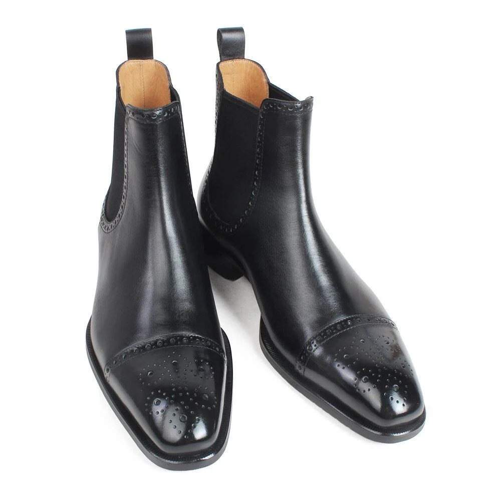 Autumn New Men's Chelsea Boots Slip-on Black Genuine Cow Skin Handmade Brogue Patina Blake Ankle Leather Boots For Men - Image 3