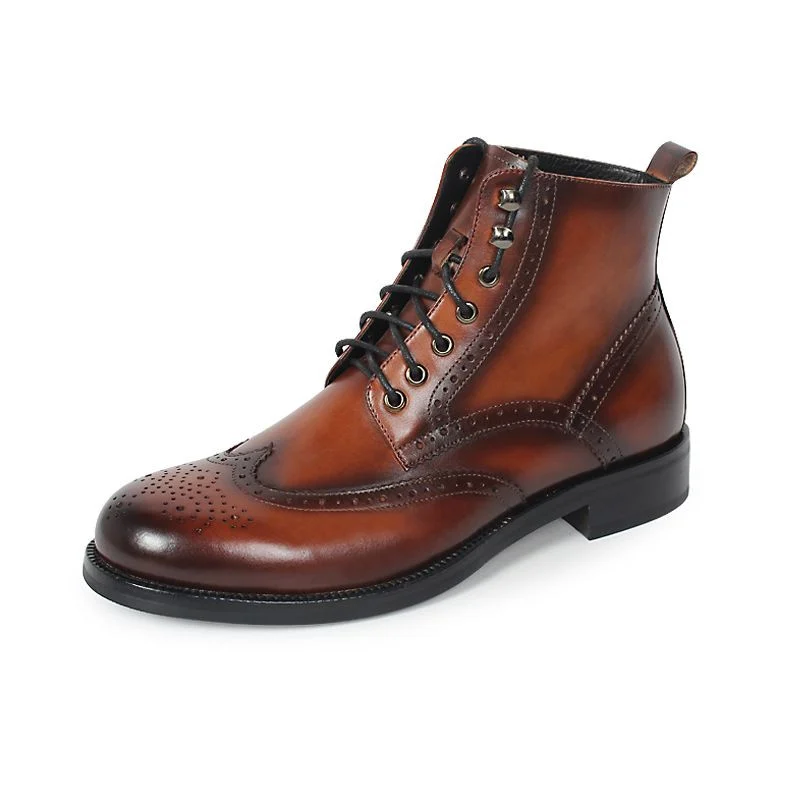 Winter New Motorcycle Boots Men Patina Blake Brogue Male Classic Ankle Boot Genuine Cow Leather Lace-Up Bota Hombre - Image 5