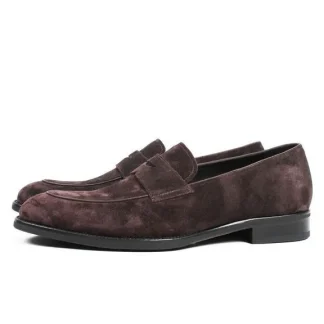 Handmade Brown Patina Suede Loafers for Men - Blake Stitch Slip-On Casual Shoes