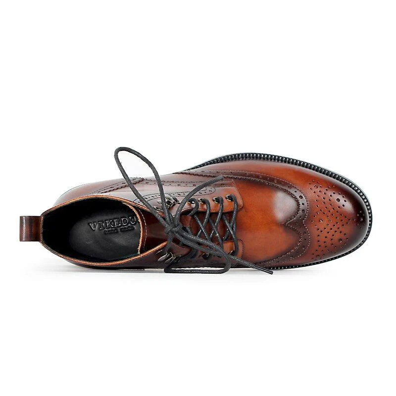 Winter New Motorcycle Boots Men Patina Blake Brogue Male Classic Ankle Boot Genuine Cow Leather Lace-Up Bota Hombre - Image 4