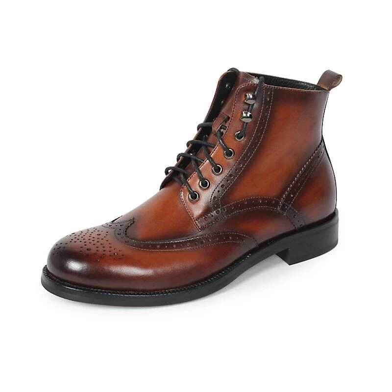 Winter New Motorcycle Boots Men Patina Blake Brogue Male Classic Ankle Boot Genuine Cow Leather Lace-Up Bota Hombre - Image 8